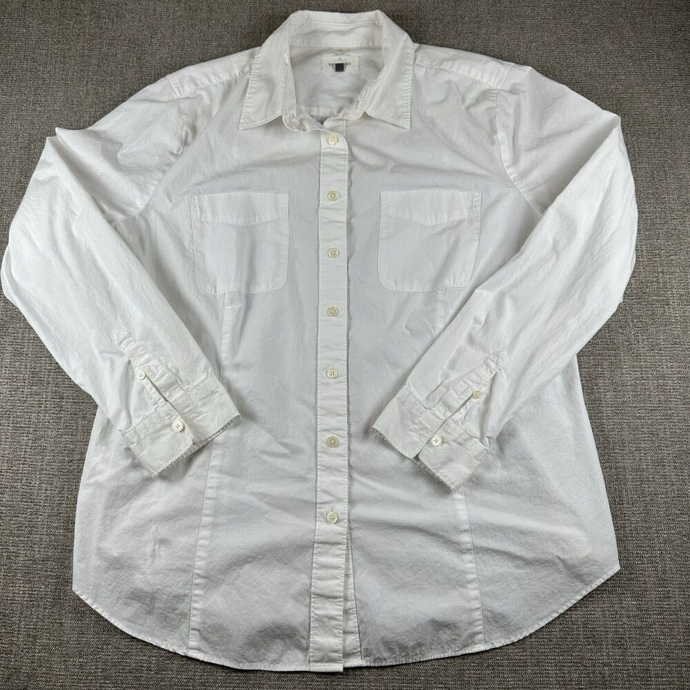 Loft Womens Softened Shirt White Long Sleeve Button Up Blouse XL